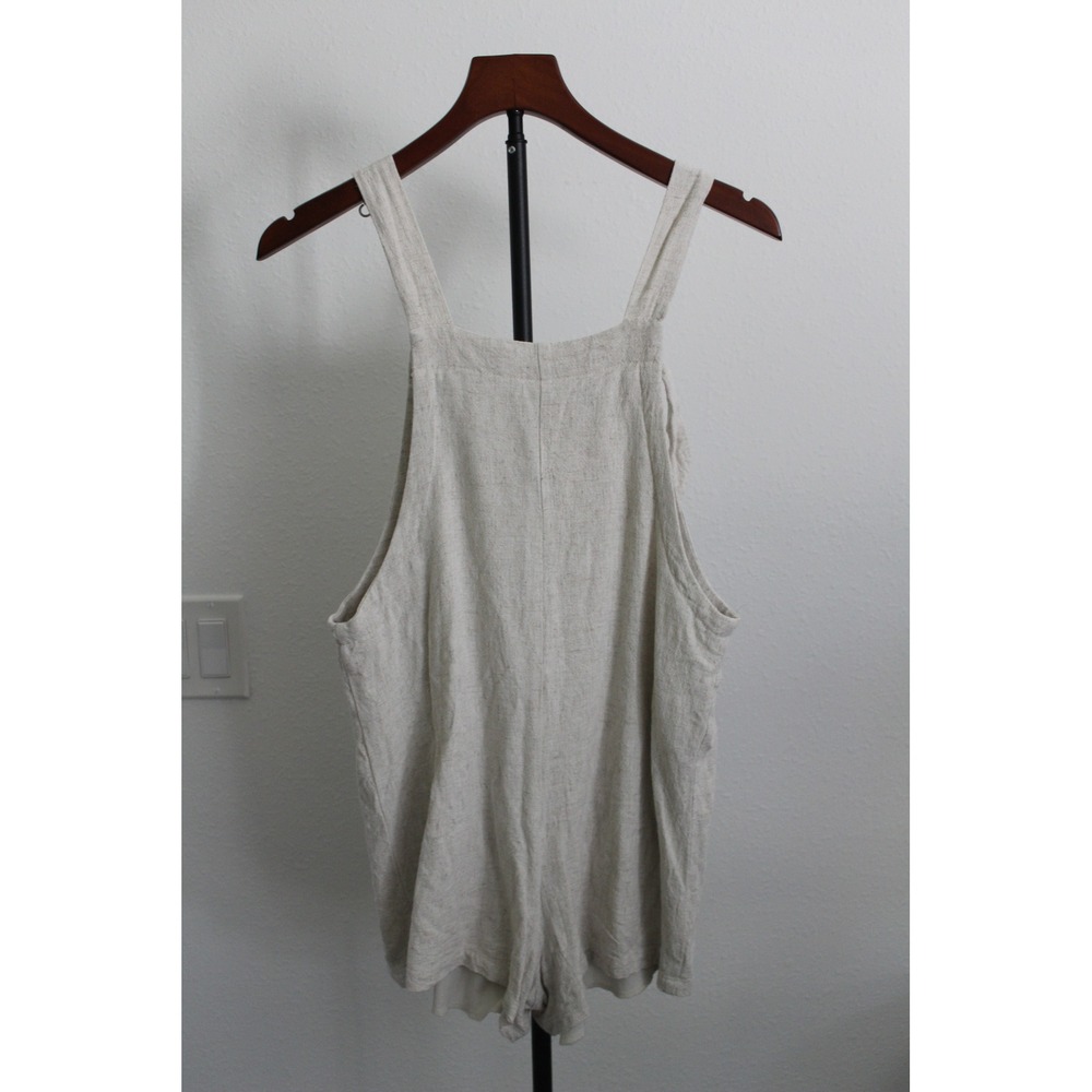Dee Elly Oatmeal Beige Linen Blend Tie Strap Romper‎ Sleeveless Small
